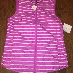 New Pink & White Reversible QUILTED ZIP UP VEST CROFT & BARROW SIZE XS Women's